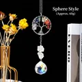 7 Chakras Tree of Life Crystal Ornament with Polished White Stones and Hanging Crystal Ball - Ball Style