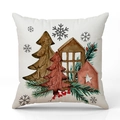 Funda de cojín de lino con árbol de Navidad y cabaña para decoración de sofá - Blanco Arroz Cabaña de Árbol de Navidad