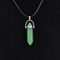 Green hexagonal crystal quartz point pendant necklace with black woven cord strap - Synthetic Dark Green Jade