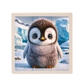 3D cartoon penguin wooden jigsaw puzzle for toddlers with 9 pieces and Arctic ice background - Penguin