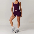 Two-piece purple workout set with V-neck top and cross high-waist yoga shorts - XL / Top And Bottom / Kyoho Purple (Vest + Shorts)