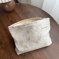 White fabric clutch bag with golden butterfly embroidery and star patterns in 3D shape - Gold Thread Butterfly Beige