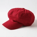 Classic red plaid newsboy cap for women featuring stylish octagonal textured wool fabric - One Size / Woolen-Wine Red
