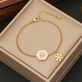 Golden stainless steel daisy necklace with white shell flower pendant on jewelry box - |2# Bracelet / 40+5cm