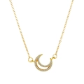 Collar de luna dorada con colgante de circonita blanca brillante y cadena de eslabones - Collar Luna Creciente (H-116)