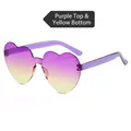 Frameless heart sunglasses featuring purple and yellow gradient lenses and transparent legs - Purple and Yellow