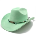 Detail of mint green suede western cowboy hat with beaded band and metallic accent - M (56-58cm) / Fluorescent Green (KK-058)