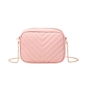 Pink V-quilted camera crossbody bag with elegant gold chain strap and faux leather finish - Pink