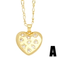 Chic golden heart pendant necklace with clear zircons on a classic Figaro chain - Pave Heart Style (A)