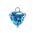 DIY heart-shaped blue zircon charm with silver stainless steel prong setting - March Aquamarine (Steel Setting)
