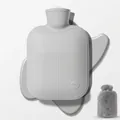 Grey digital PVC hot water bottle with soft faux rabbit fur cover and anti-slip texture - Basic Style - Coral Gray - Comes With A Fabric Cover / 500ml