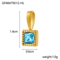 Detail view of a square blue gemstone pendant with gold frame and dimension annotations - Square - Blue