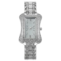 Luxurious silver fashion watch for women with rectangular sparkling rhinestone inlay - Silver