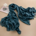 Solid deep teal linen blend scarf featuring elegant fringed edges for spring and summer - 100*190cm / Blue Green
