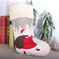 Linen Christmas stocking with Santa Claus motif and beige plush cuff decoration - Grey and White Santa Sock