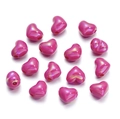 Detailed view of DIY magenta heart beads with iridescent finish for making jewelry - 13X15mm / Rose Red