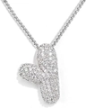 Silver Y-shaped initial pendant necklace with cubic zirconia pavé on box chain - Letter Y / Silver