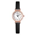 GEDI women's watch with rose gold case, white mother-of-pearl dial and black leather strap - Black