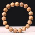 Handcrafted light brown wood bead bracelet with 19 polished beads and natural wood grain - Single Loop / 10mm 19 Beads