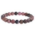 Natural 8mm pink zebra stone stretch bracelet featuring unique black mottled patterns - Rhodonite Bracelet