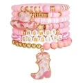 Pink western cowgirl bracelet set featuring clay beads and cowgirl hat charms - SY0964-1 Pink Western Cowboy Letter Set