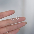 Minimalist 925 sterling silver hollow heart stud earrings with textured finish - Textured Heart / Silver
