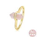 Minimalist S925 sterling silver ring with rose quartz crystal and golden finish - Gold - Pink Zircon Style 1