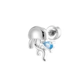 Orecchino a perno medusa in argento con zircone a goccia blu chiaro su sfondo bianco - Orecchino a Bottone Medusa Blu Singolo (A523)