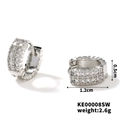 Macro detail of silver huggie earrings with cubic zirconia, dimensions 1.2cm x 0.5cm - Silver