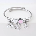 Silver beaded bracelet with elephant and pink heart charm featuring Be My Valentine engraving - C2-003 Pink