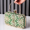 Luxury green crystal evening bag with floral rhinestones and golden handle - Green