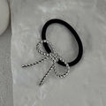 Silver twisted knot bow hair tie with high-shine metallic finish and black elastic band - 00599-Twisted Bow-Silver