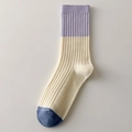 Calcetines vintage de rayas con diseño tricolor en morado, crema y azul denim - Talla única / Violeta Crema