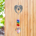 Rainbow heart crystal suncatcher with angel wing and pet memorial paw print pendant - Angel Wings + Iridescent Heart 30mm