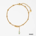 Double-layered gold stainless steel anklet with small beads and light green drop pendant - Double Layer Green Bead / Gold (KA682)
