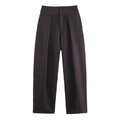 Pantalones de traje marrón oscuro de talle alto y pernera ancha con doble pliegue - XS / Pantalón