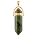 Green crystal hexagonal column pendant with polished golden metal alloy bail detail - Gold O-Chain / Southern Jade