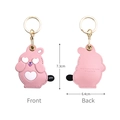 Pink rabbit cartoon leather keychain with heart detail and front-back view measurements - Shh-Bunny