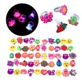 Variety pack of colorful LED light up rings for children featuring animal and flower shapes - Cartoon Soft Rubber Ring Light (Mixed Styles)