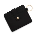 Black lychee pattern leather card holder with gold clasp and keyring accessory - C9 Black