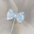 Sparkling silver bow knot bead with rhinestones for DIY jewelry and necklaces - White
