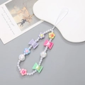 Cinturino da polso per cellulare con fiori colorati, perle e perline di caramelle - Catena per Cellulare Fiore + Caramella (K171)
