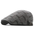 Classic grey plaid cotton golf beret flat cap with adjustable buckle side view - Adjustable / Gray