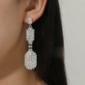 Sparkling silver geometric drop earrings featuring dense rhinestones for a luxury look - Silver Geometric Oval Block Earrings