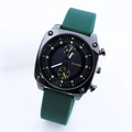 Square quartz watch with gunmetal case, black diamond dial, and green silicone strap - Dark Green Black Case