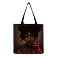 Detailed view of canvas tote bag featuring an artistic African woman portrait print - Afro Lady Portrait-Plaid Shirt