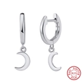 Minimalist 925 sterling silver hoop earrings with crescent moon charm pendants - Crescent Moon Pendant Hoop / Silver Moon (EQE50-P)