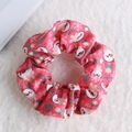 Plush red Christmas hair scrunchie featuring cartoon snowman and snowflake patterns - Red Pink Cartoon Snowman