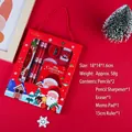 Set de papelería navideña infantil con lápices regla y borrador en caja festiva roja - Juego de mano de Navidad