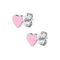 Pink enamel heart stud earrings in S925 sterling silver with butterfly backs - Pink Silver